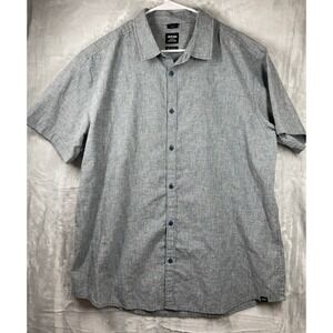 prAna Men's Size XL Organic Cotton Short Sleeve Slim Fit Button Down Shirt Blue